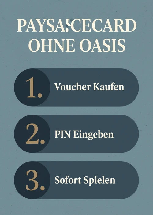 Paysafecard ohne Oasis nutzen: Voucher kaufen, PIN eingeben und sofort spielen in drei Schritten.